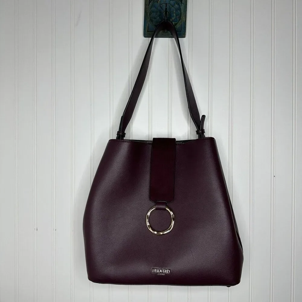 Luella Grey London Handbag‎ Hobo Shoulder Bucket Bag Purple Faux Leather Footed